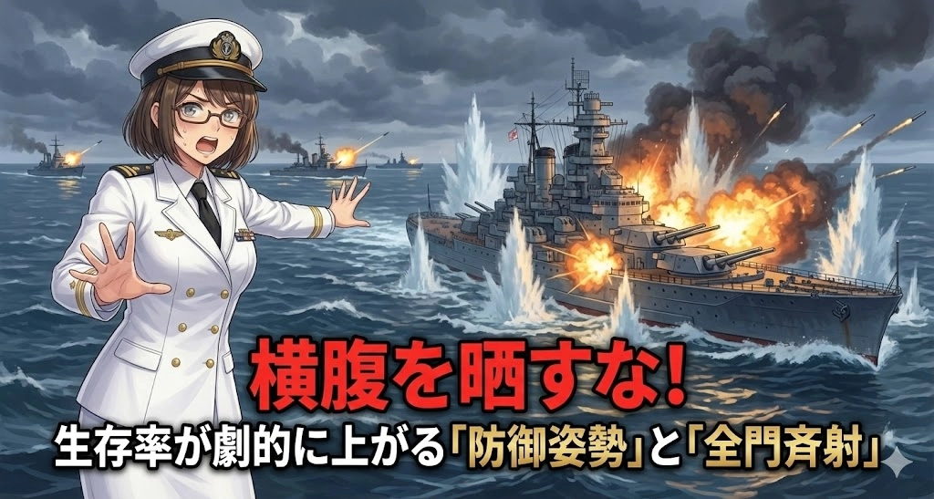【WoWS戦術】横腹を晒すな！ 生存率が劇的に上がる「防御姿勢」と「全門斉射」の正しいタイミング